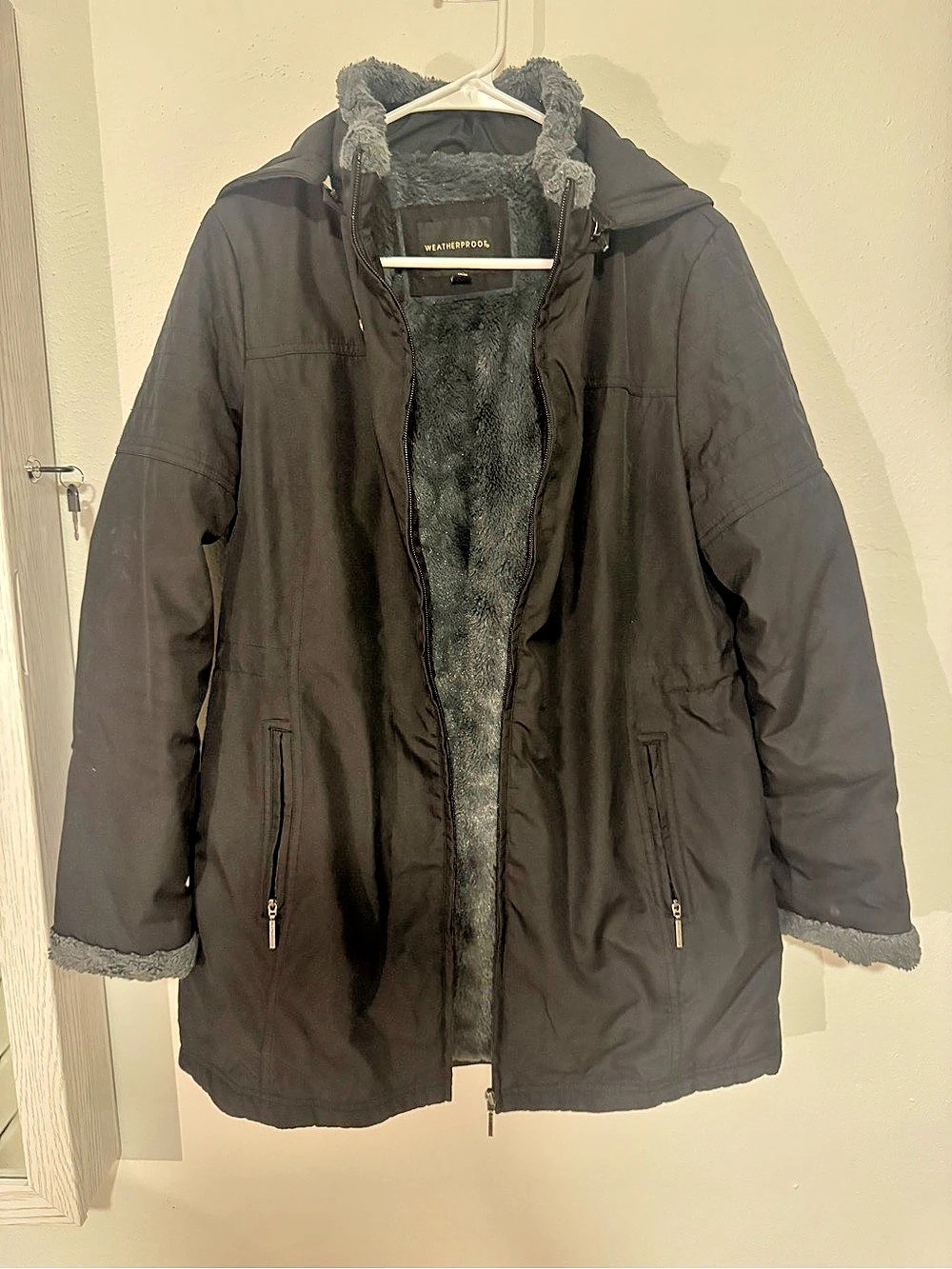 Weatherproof Faux Fur-Lined Black Parka Size Medium